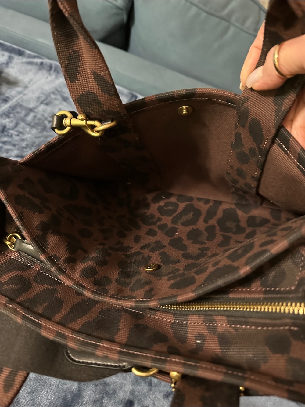 Coach Leopard-Print Canvas Satchel in Brown and Black - Picture 7 of 12